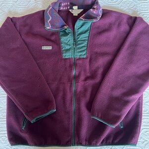 Vintage Columbia Burgundy and Teal Fleece Zip-up Jacket